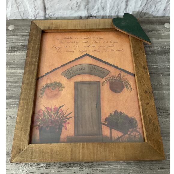Folk Art Flowers & Herbs Wood Framed 10” x 12” - Picture 1 of 6